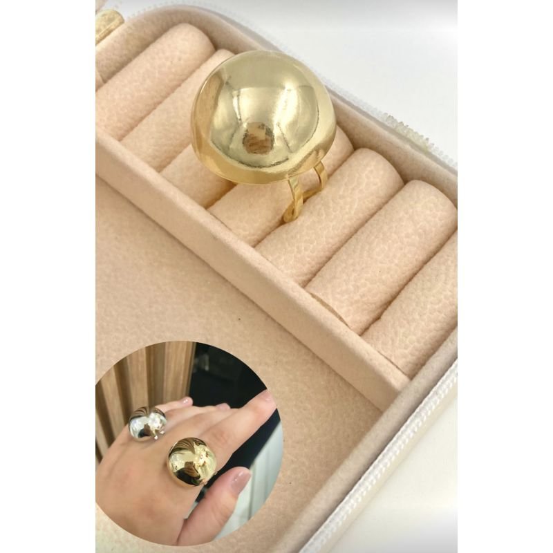 Anel meia bola máxi banho ouro unidade