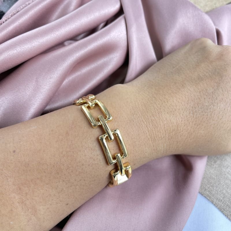 Bracelete corrente rígida banho ouro