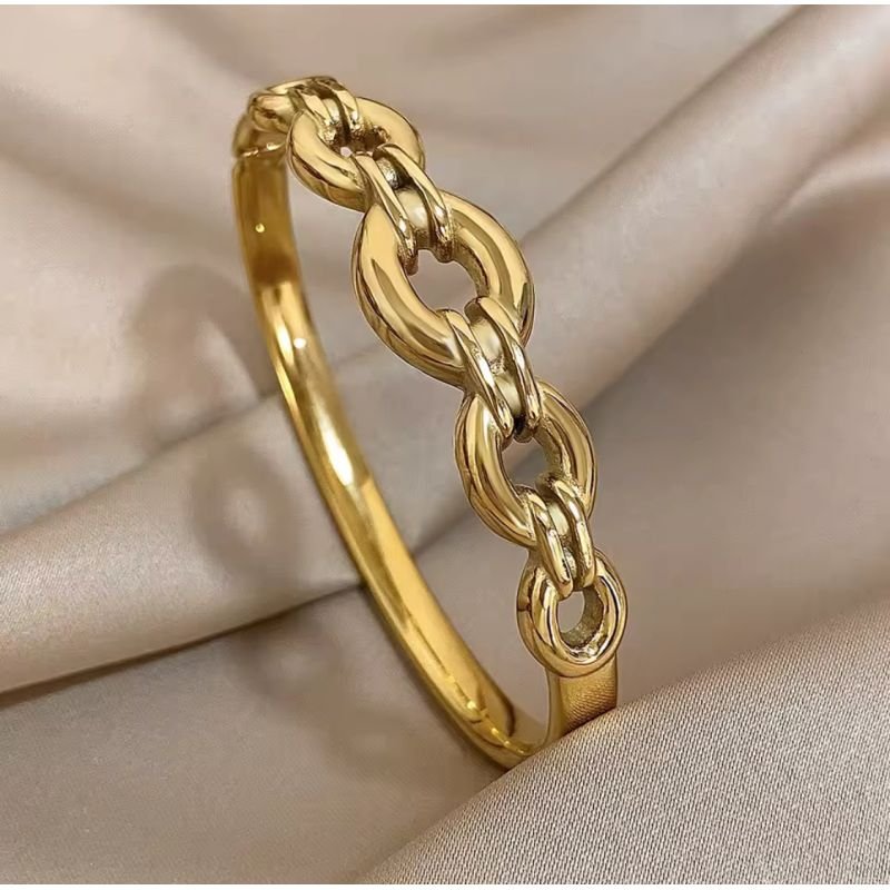 Bracelete dois elos em aço banho ouro