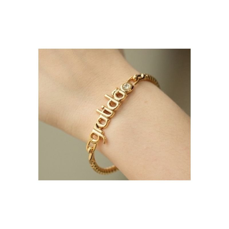 BRACELETE GRATIDÃO BANHO OURO.