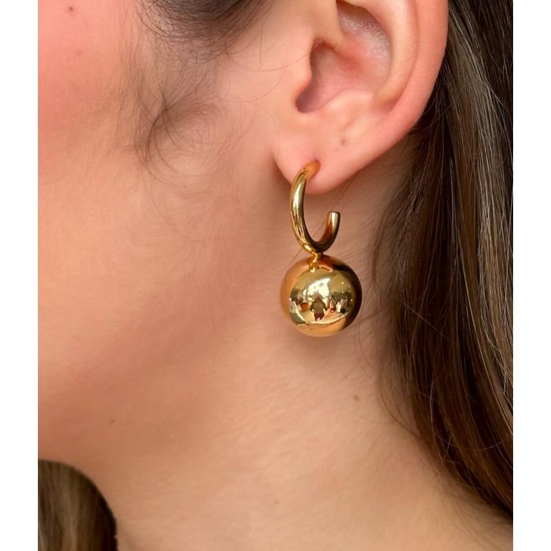 Brinco argola bola fixa dourado