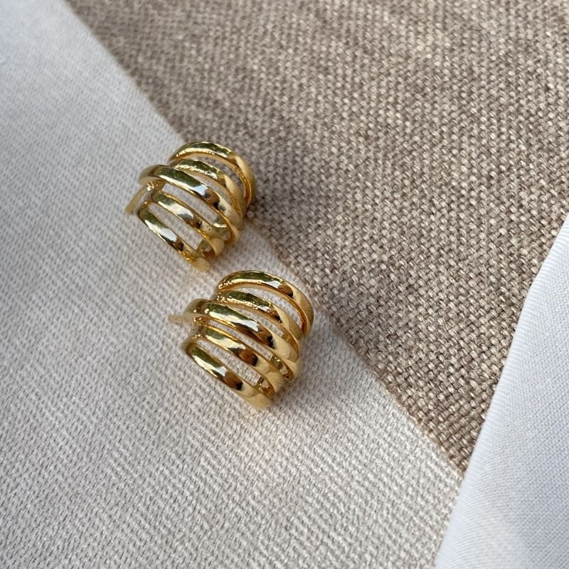 Brinco argola cinco elos banho ouro 18k