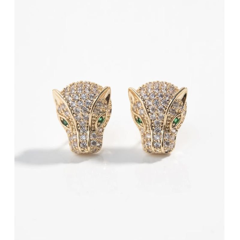 Brinco rosto leopardo cristal