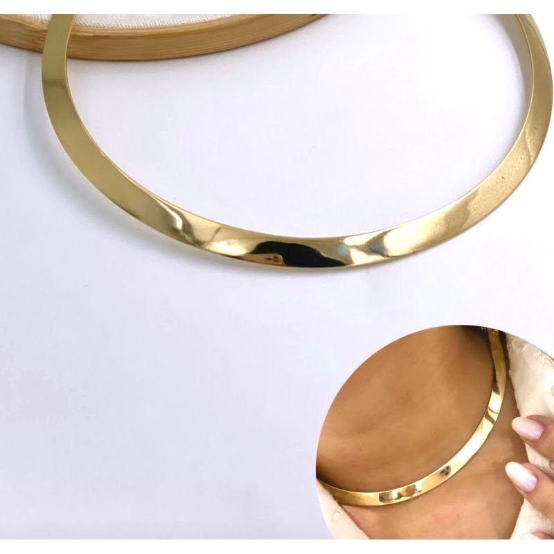 Choker aro achatado banho ouro