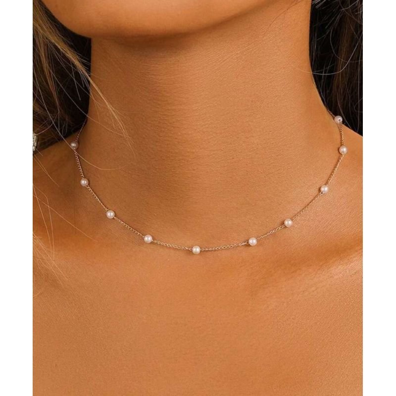 Choker pérolas corrente banho ouro
