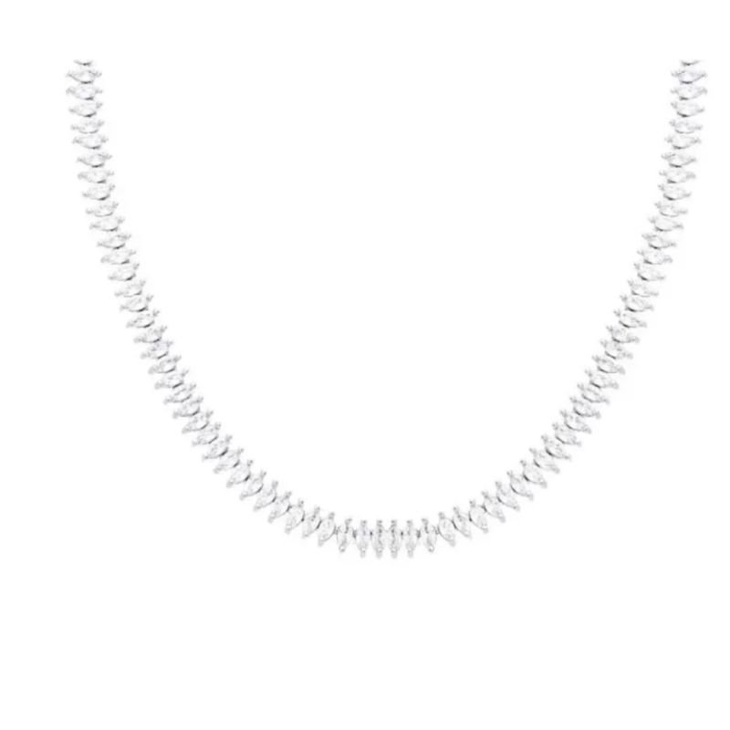 Choker riviera baguete cristal banho de prata luxo