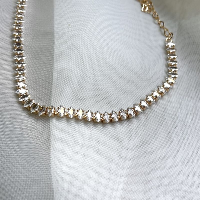 Choker riviera baguete cristal banho ouro luxo