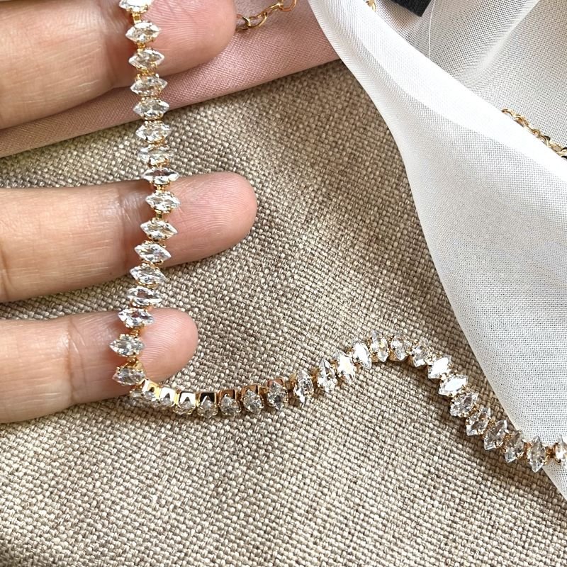Choker riviera baguete cristal banho ouro luxo