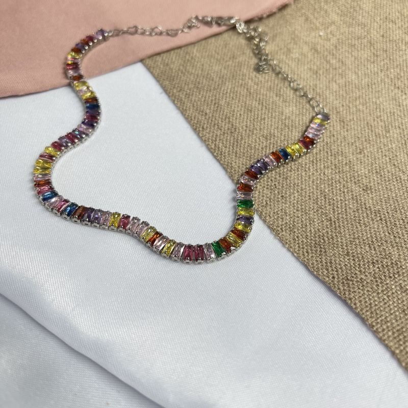 Choker riviera luxo color banho prata