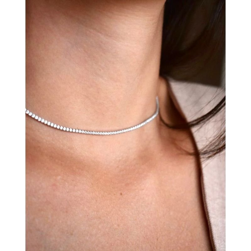 Choker riviera quadradinho banho prata 925