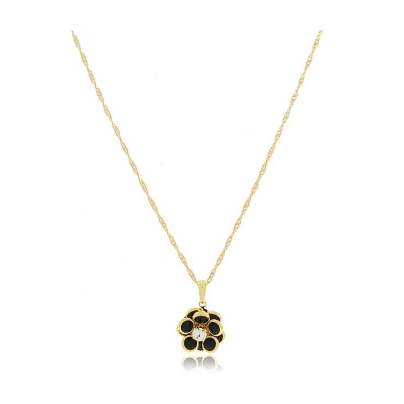 Colar flor zircônia preto dourado