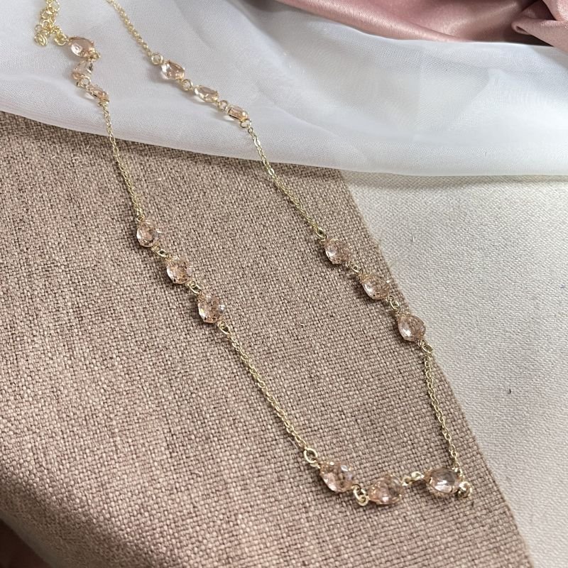 Colar gotas morganita banho ouro