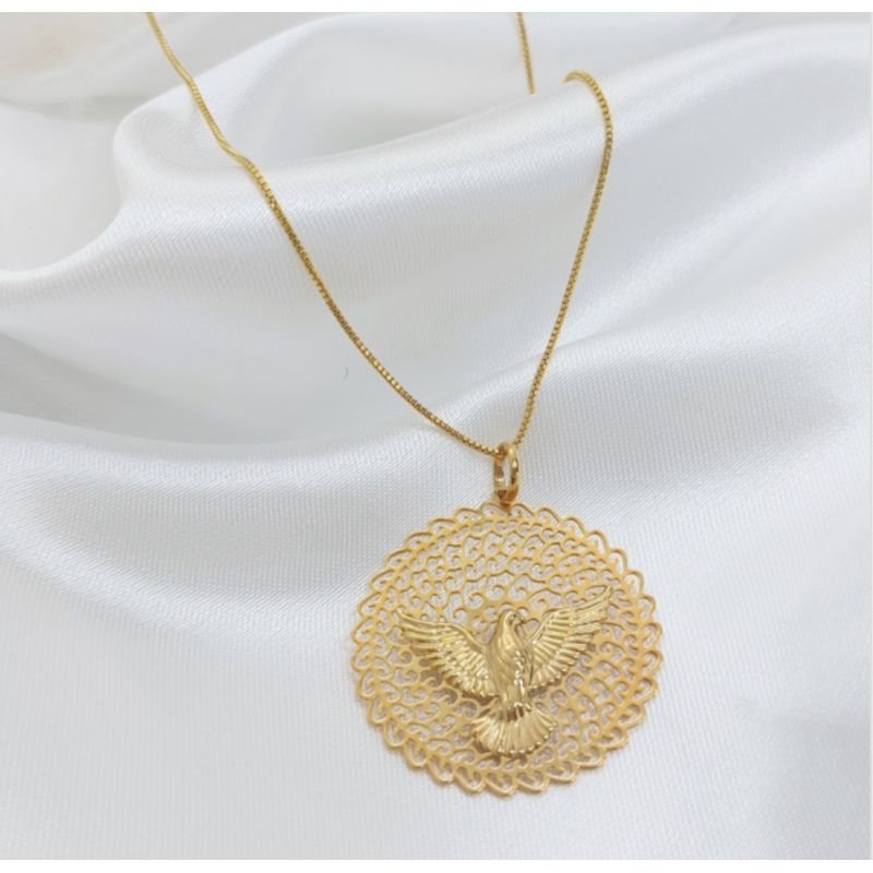 Colar medalha divino Espírito Santo folheado a ouro