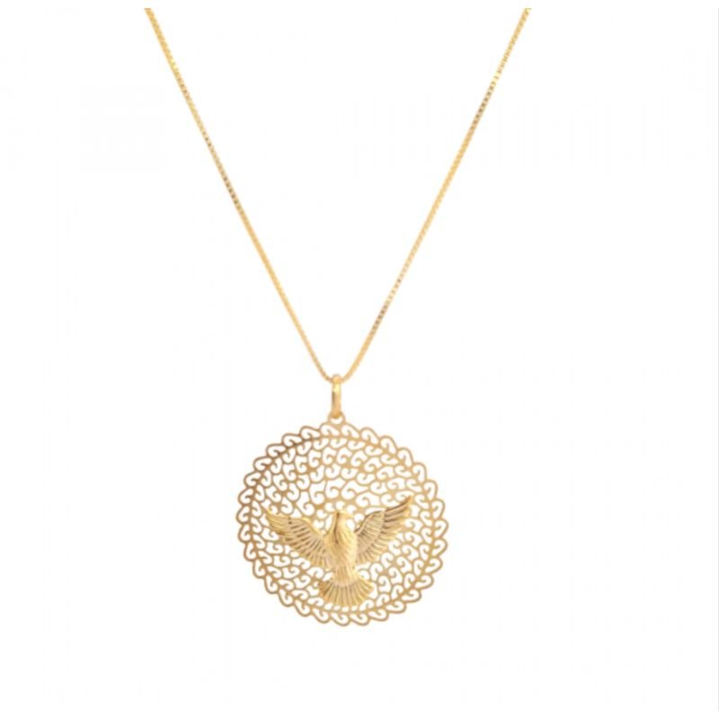 Colar medalha divino Espírito Santo folheado a ouro