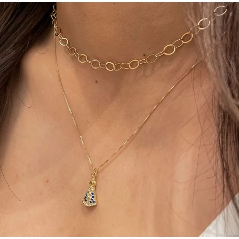 COLAR MINI NOSSA SENHORA AZUL BANHO OURO