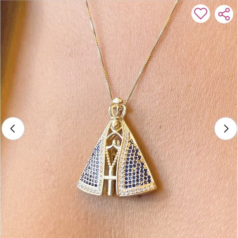 Colar Nossa Senhora cravejado com zircônia azul