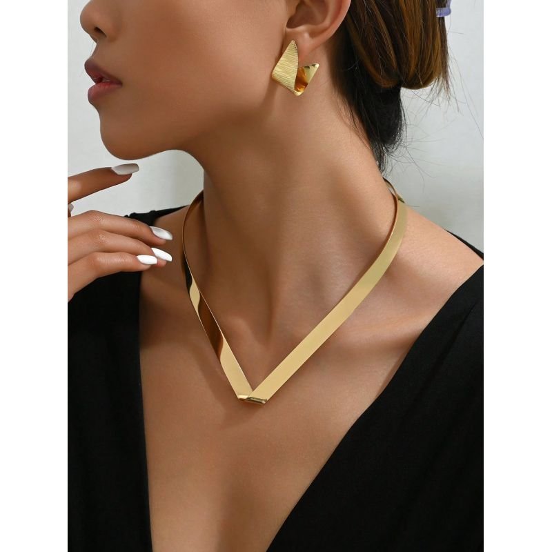 Conjunto aro em v chapa banho ouro