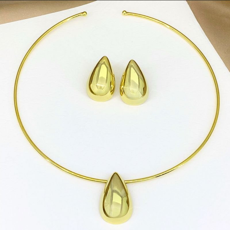 Conjunto aro gotinha banho ouro