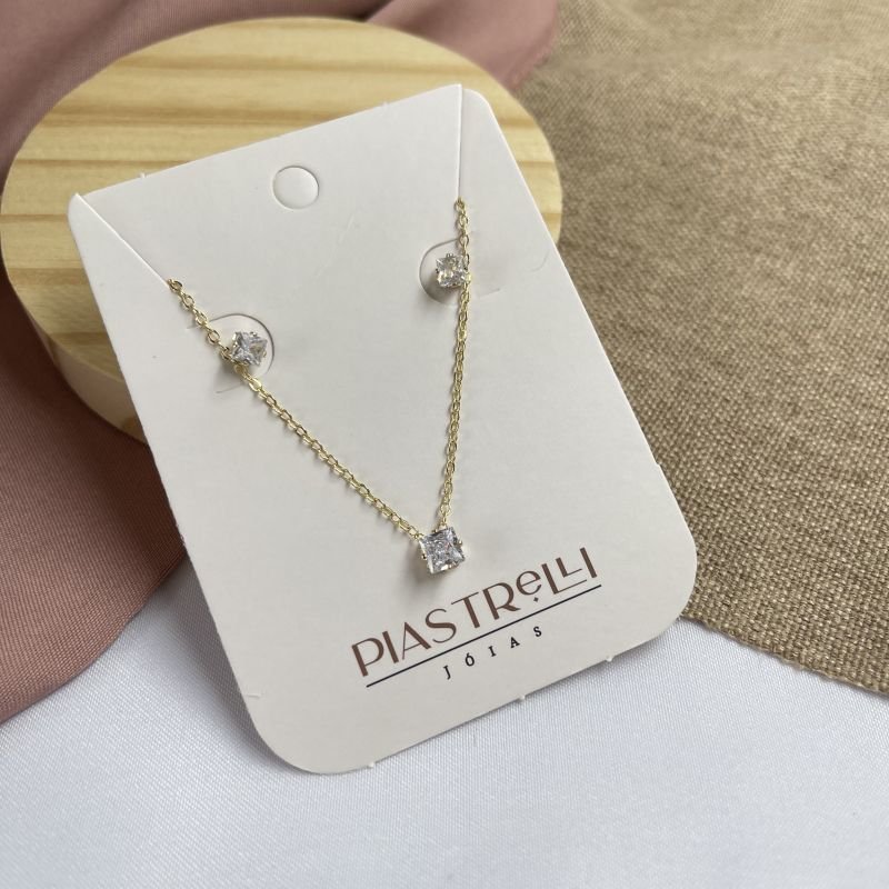 Conjunto ponto de luz quadrado banho ouro