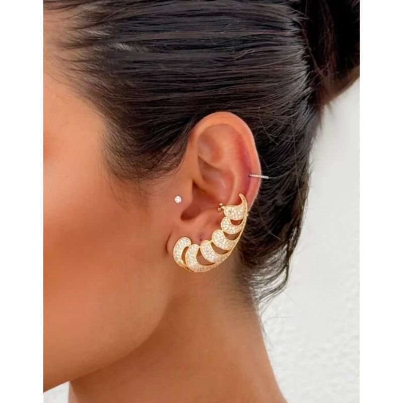 EARCUFF RAMOS LUXO BANHO OURO 18K