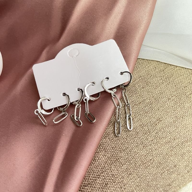 Kit argola corrente banho prata