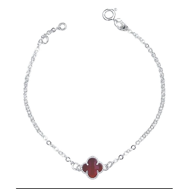 Pulseira trevo único marsala banho prata
