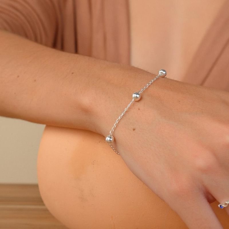 Pulseira bolinha banho de prata