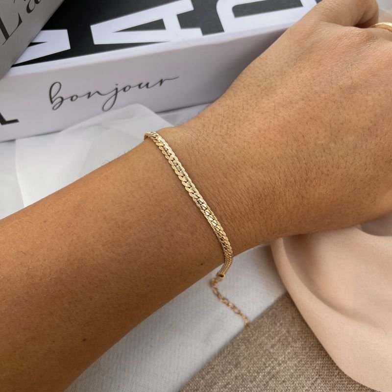 Pulseira corrente martelada banhada a ouro
