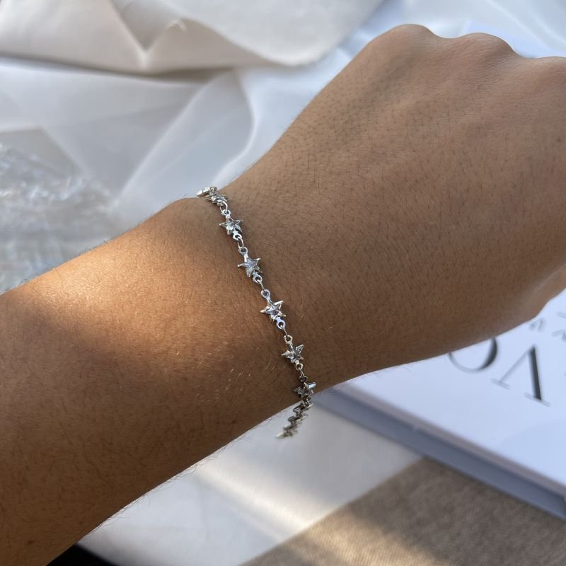 Pulseira estrelas de zircônia banho de prata 925