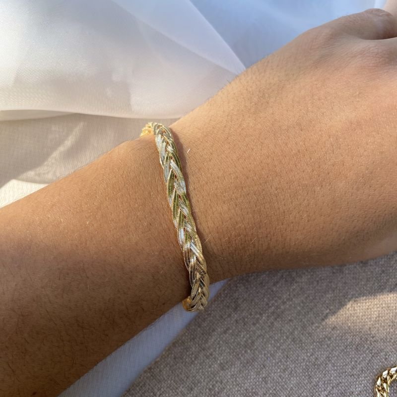 Pulseira fita trançada banho ouro