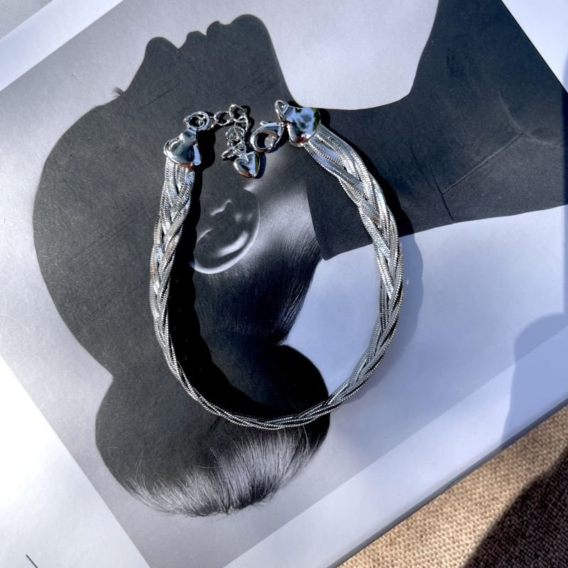 Pulseira malha trançada prata