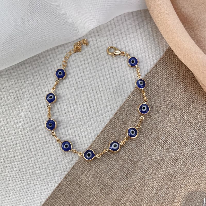 Pulseira olho grego azul bic banho ouro
