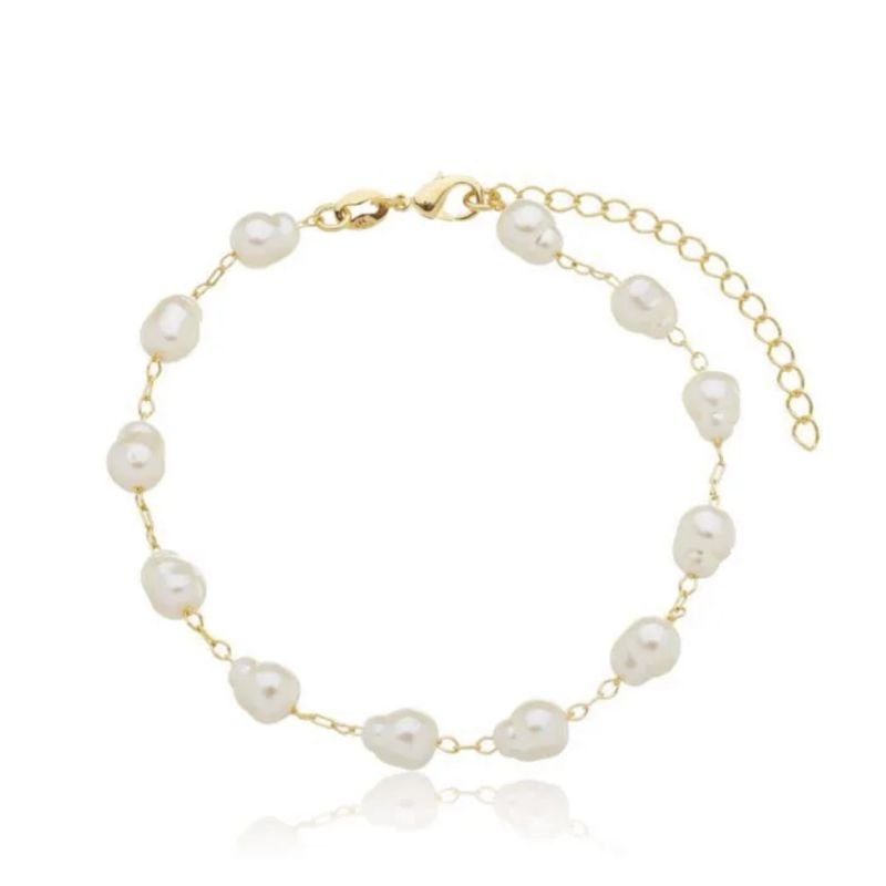 Pulseira pérola barroca banho ouro