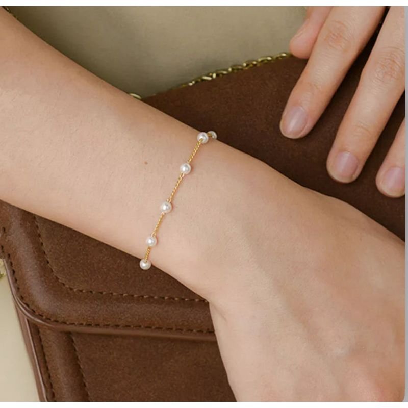 Pulseira pérola bolinha delicada banho ouro