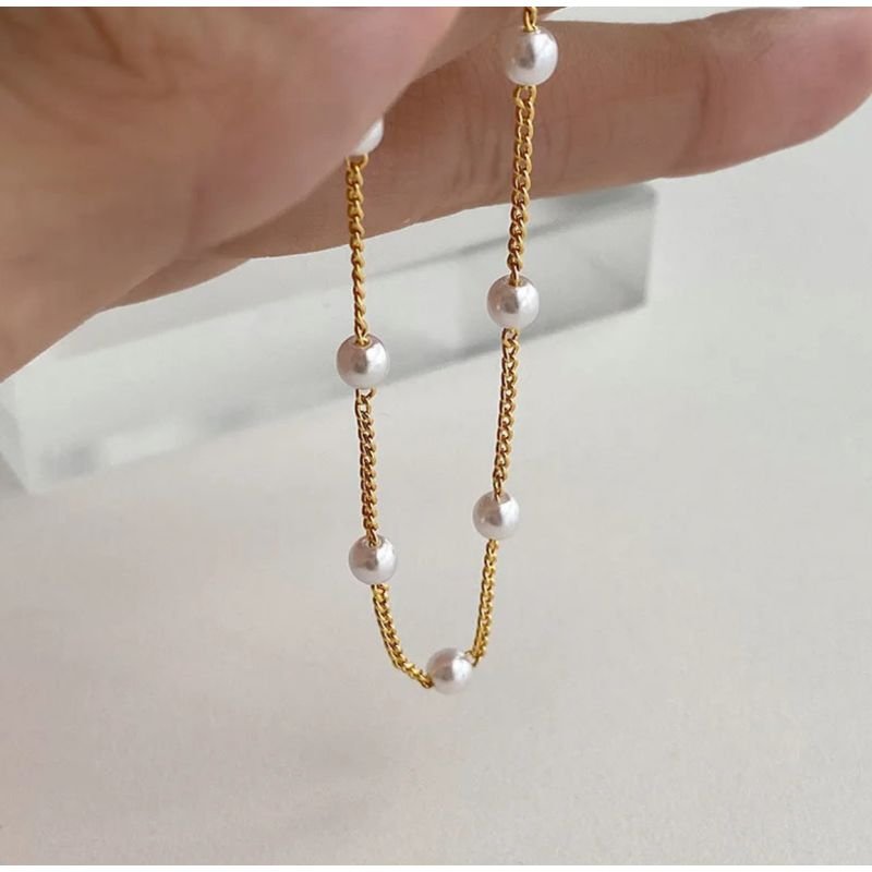 Pulseira pérola bolinha delicada banho ouro
