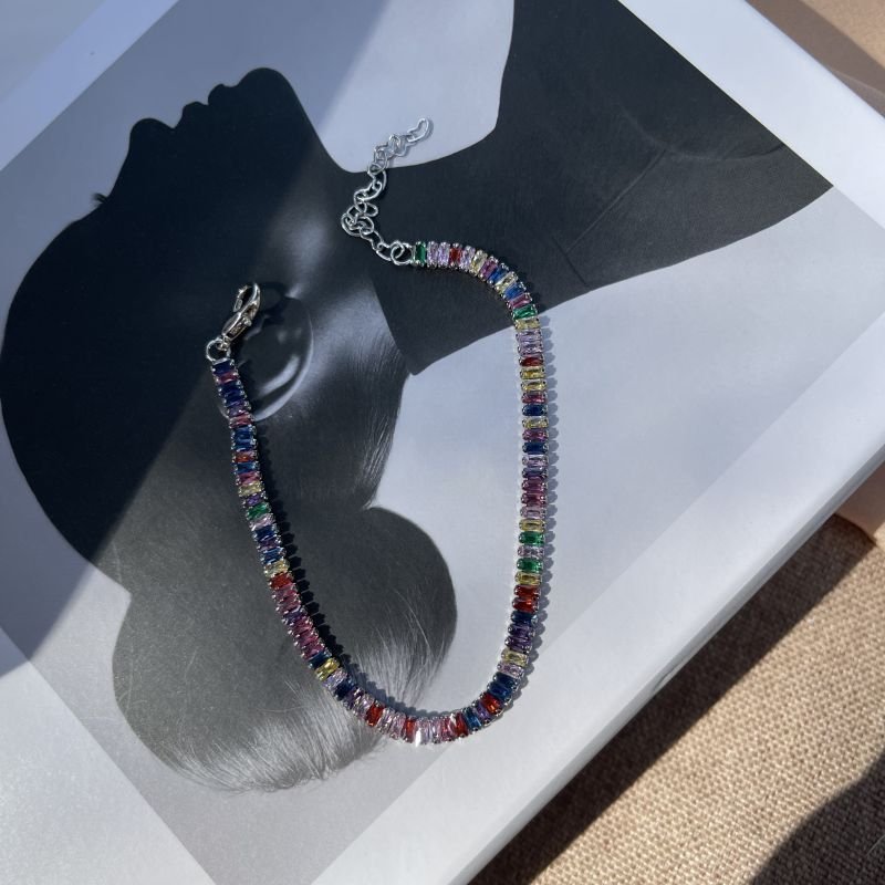 Pulseira riviera colorida caixa prata