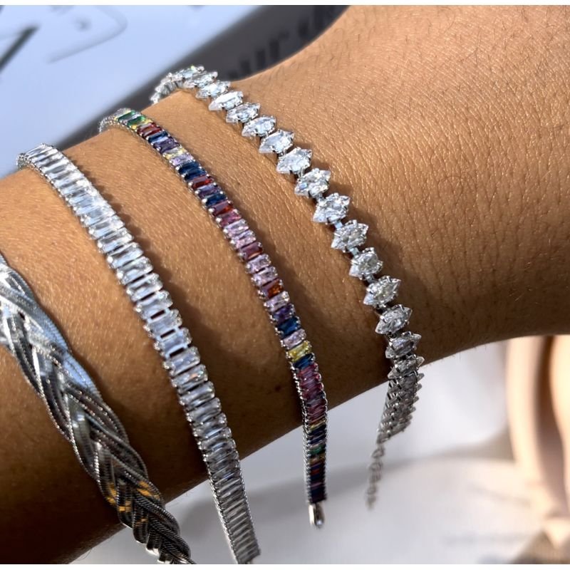 Pulseira riviera colorida caixa prata