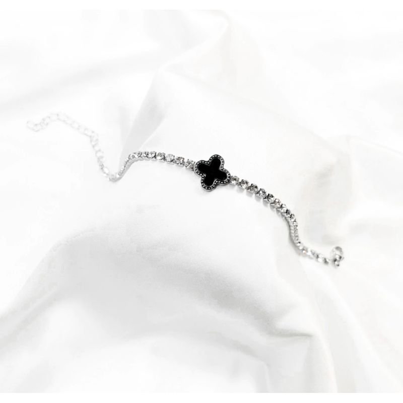 PULSEIRA TREVO BLACK RIVIERA AÇO