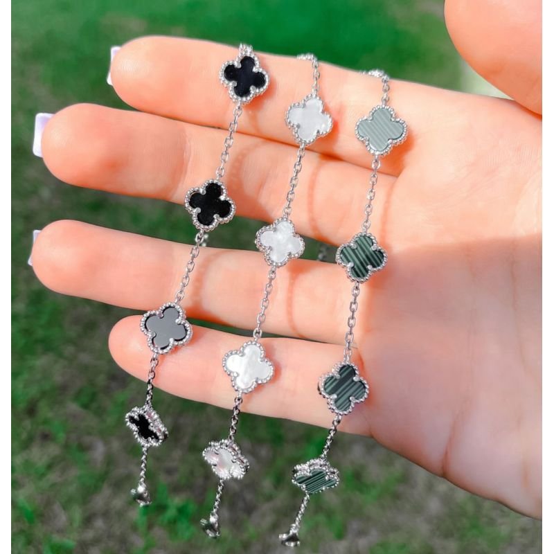 PULSEIRA TREVO VERDE BANHO PRATA 925