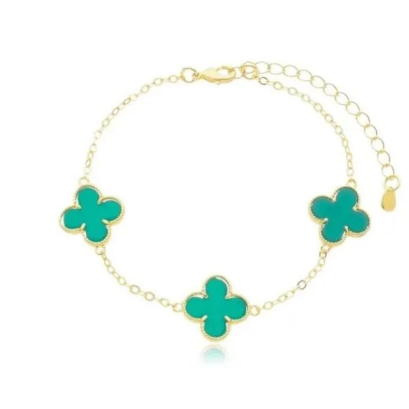 Pulseira trevo verde dourado