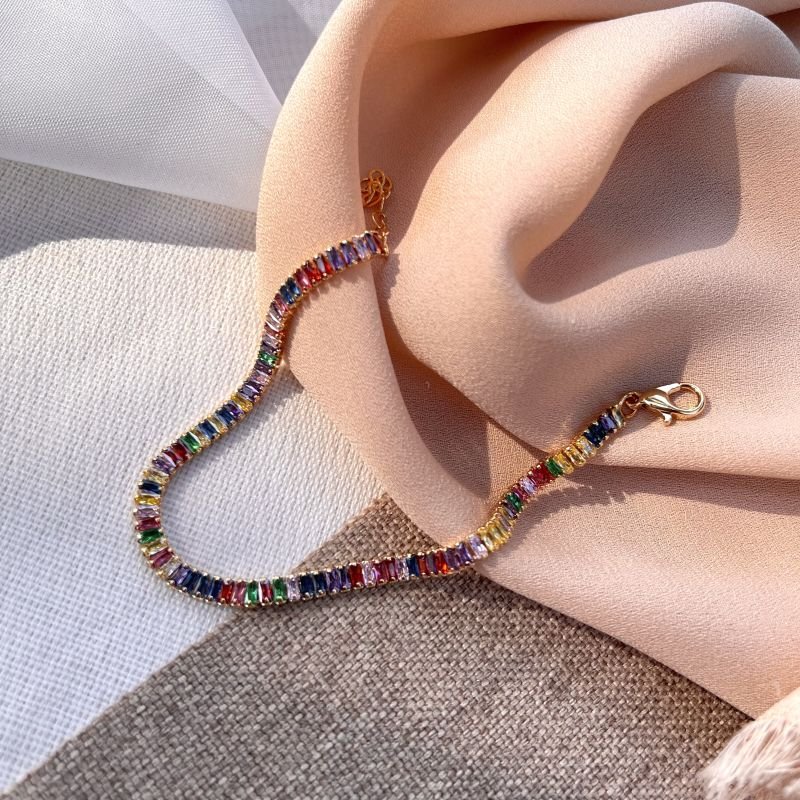 Pulseira zircônia colorida baguete